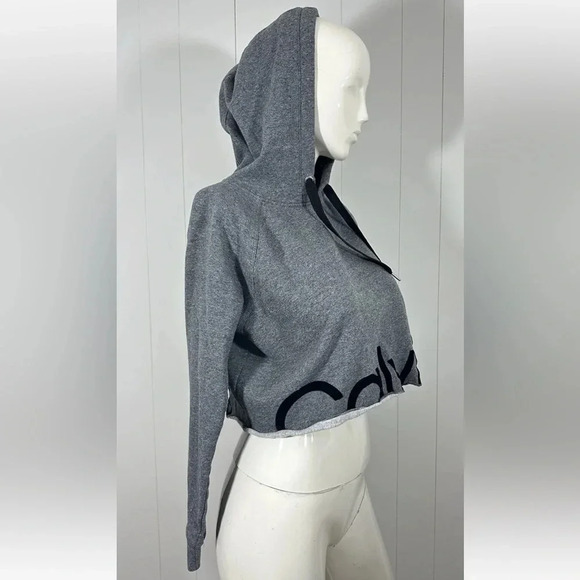 Calvin Klein Performance Women's Long Sleeve Cropped Gray Hoodie Sweater Sz M - Picture 2 of 7